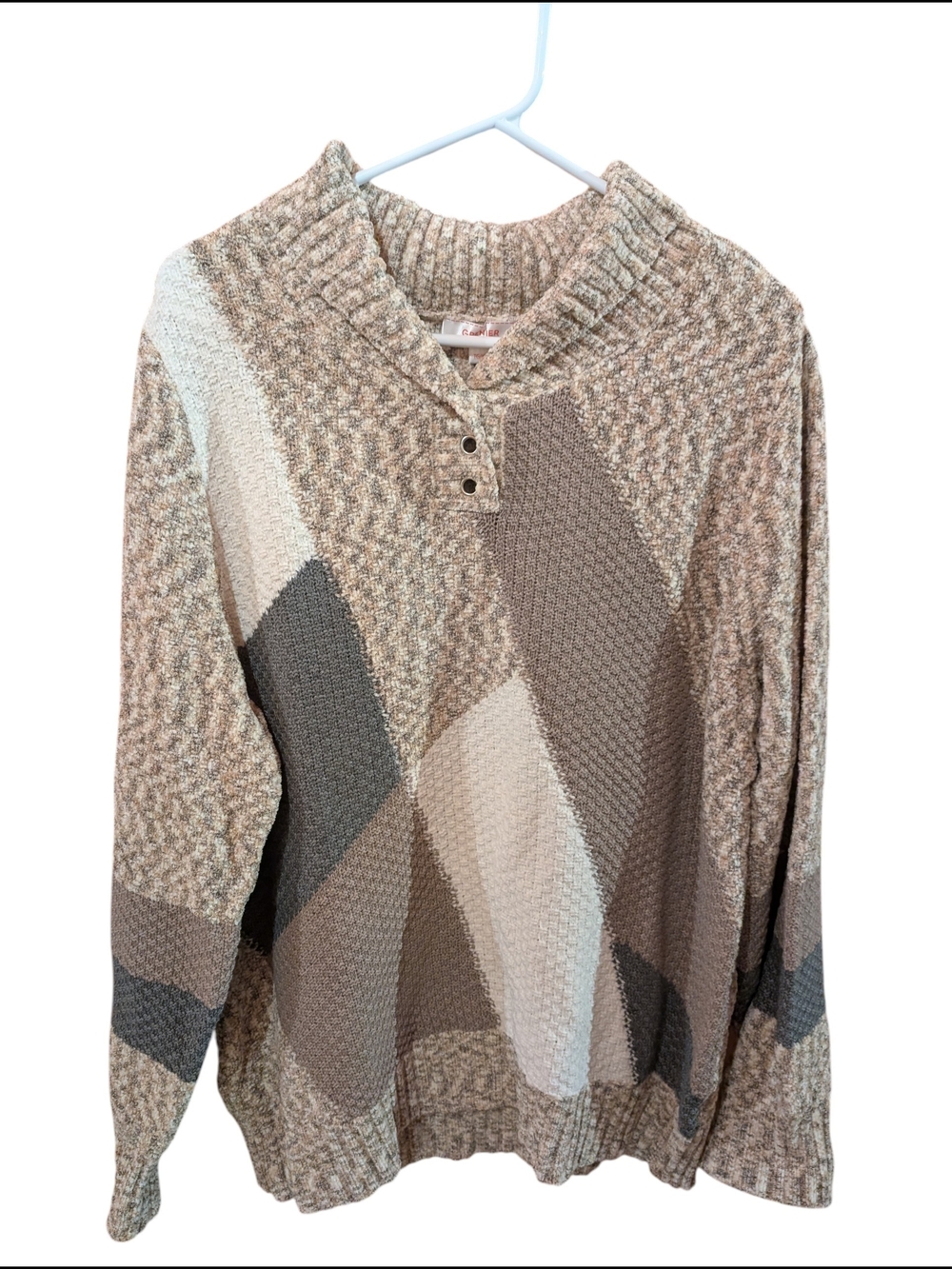 Cozy Neutral Patchwork Knit Sweater - Beige/Tan